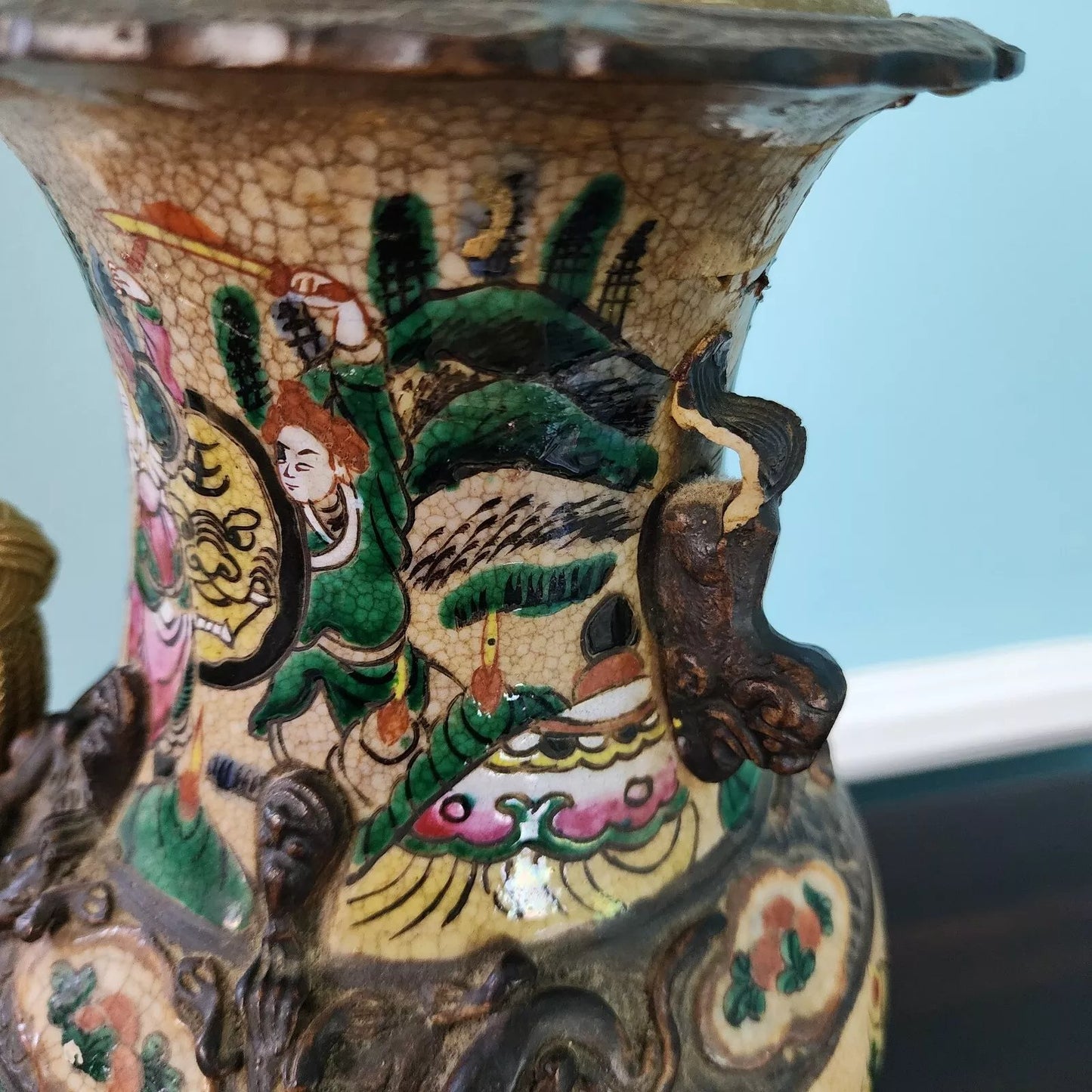 Antique Chinese Nanking Vase Lamp Qing Dynasty 19th Century