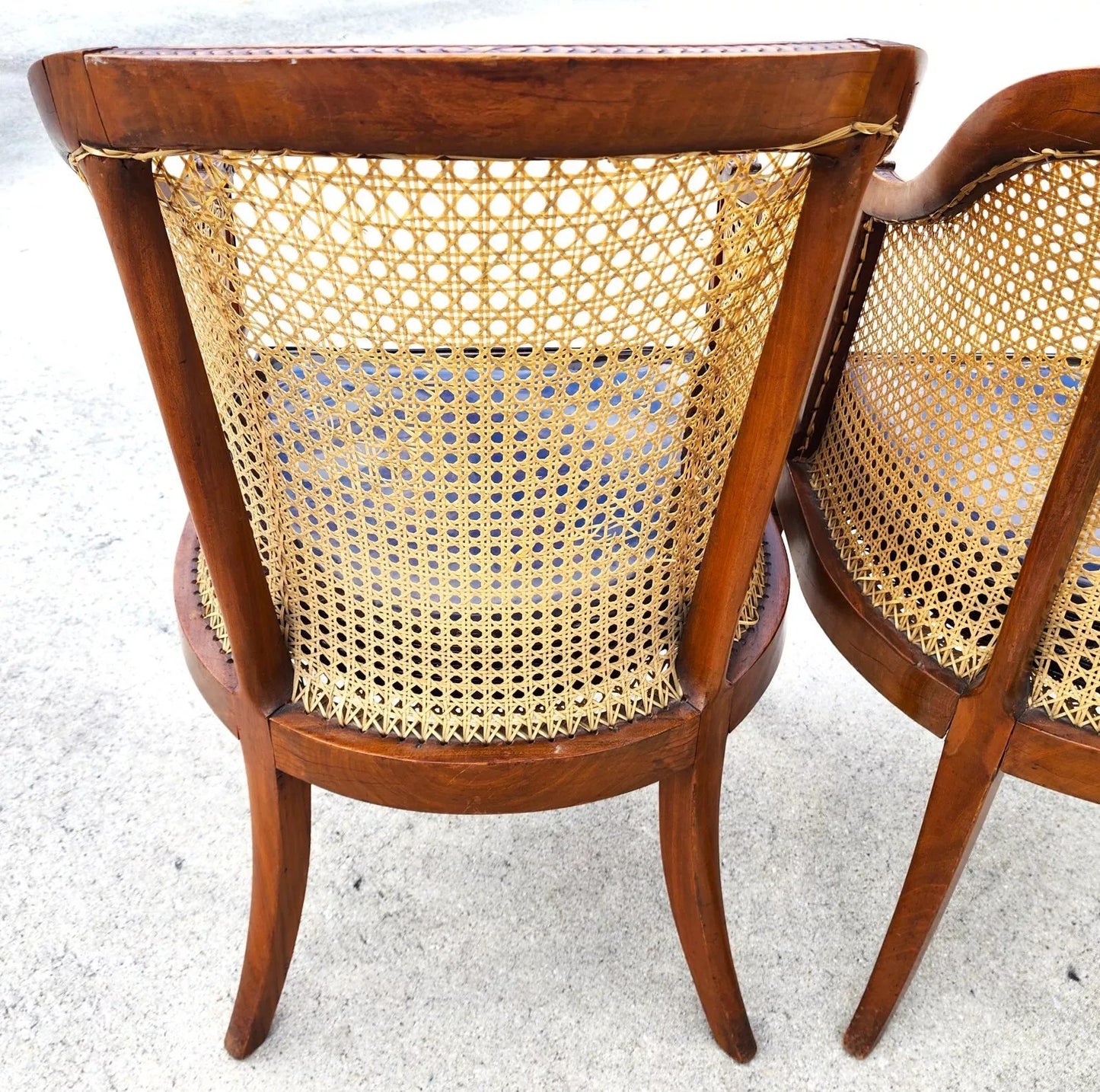 Antique Regency Walnut Caned Chairs Bergere Pair