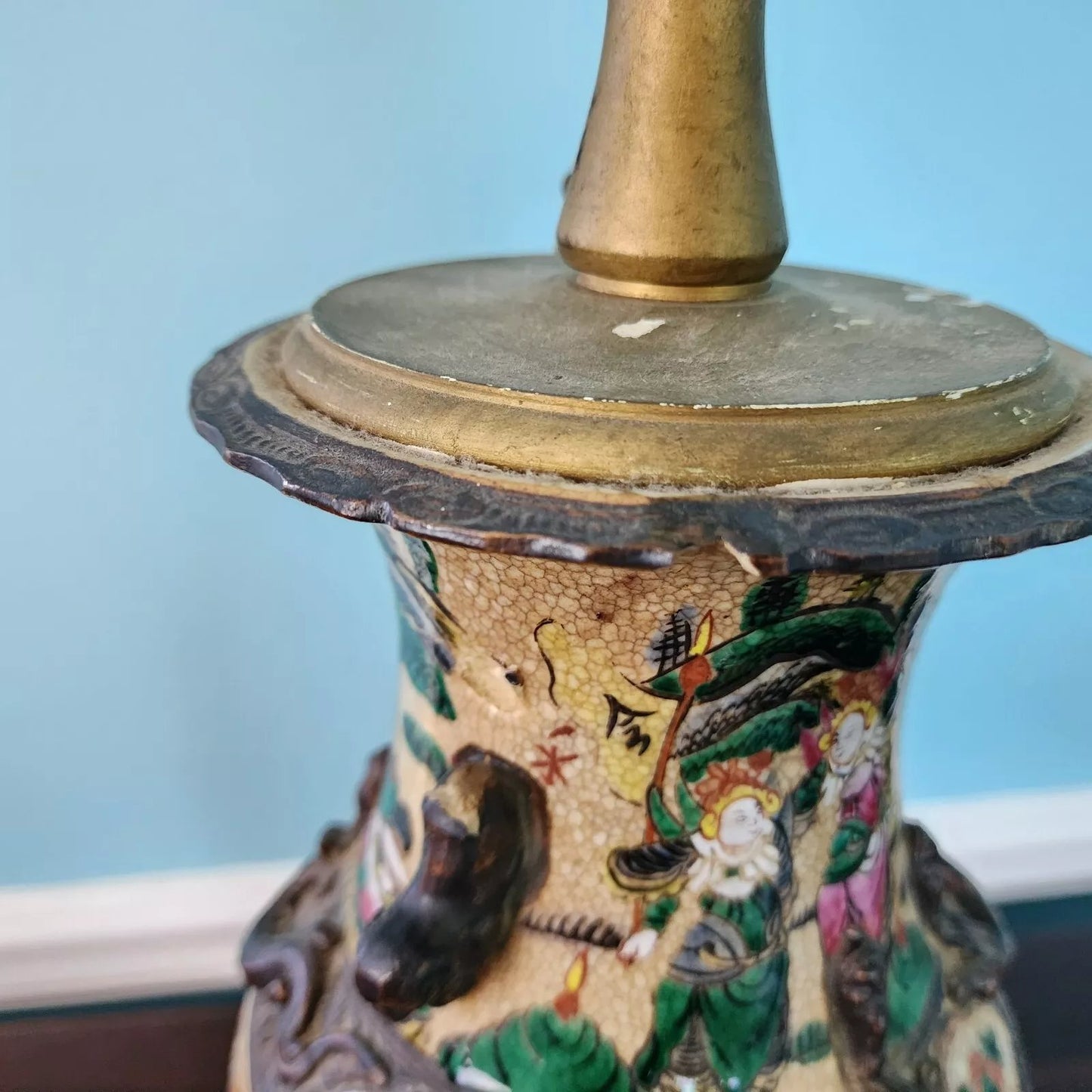 Antique Chinese Nanking Vase Lamp Qing Dynasty 19th Century