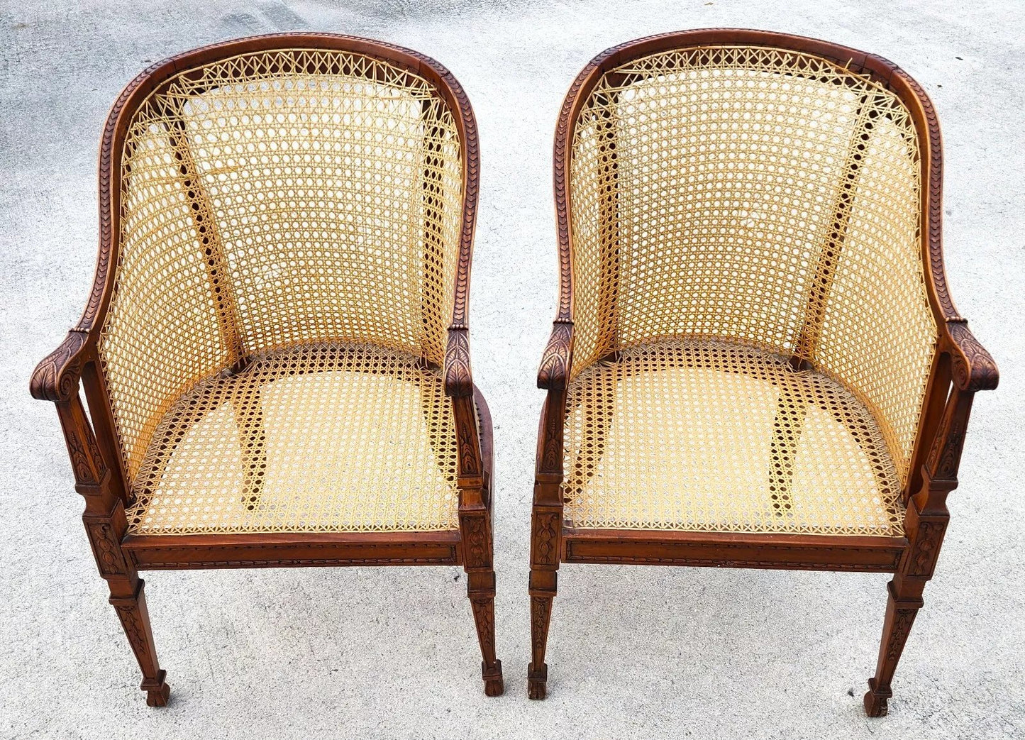 Antique Regency Walnut Caned Chairs Bergere Pair
