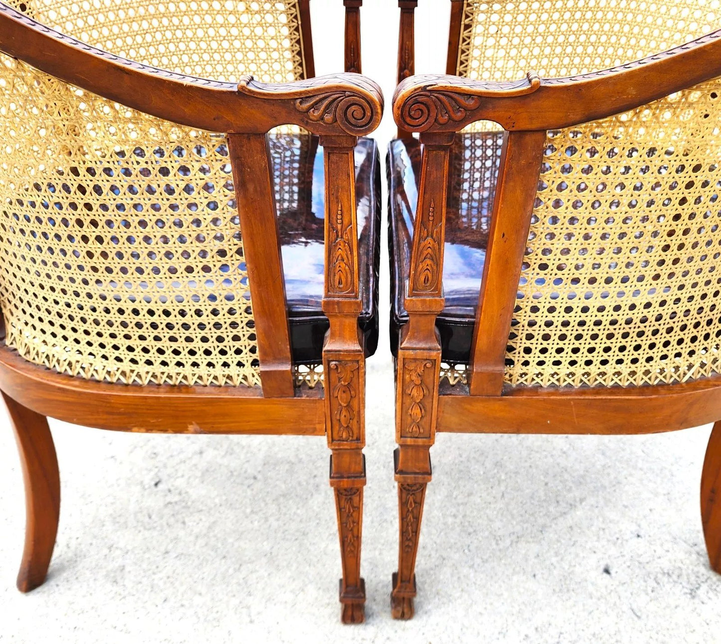 Antique Regency Walnut Caned Chairs Bergere Pair