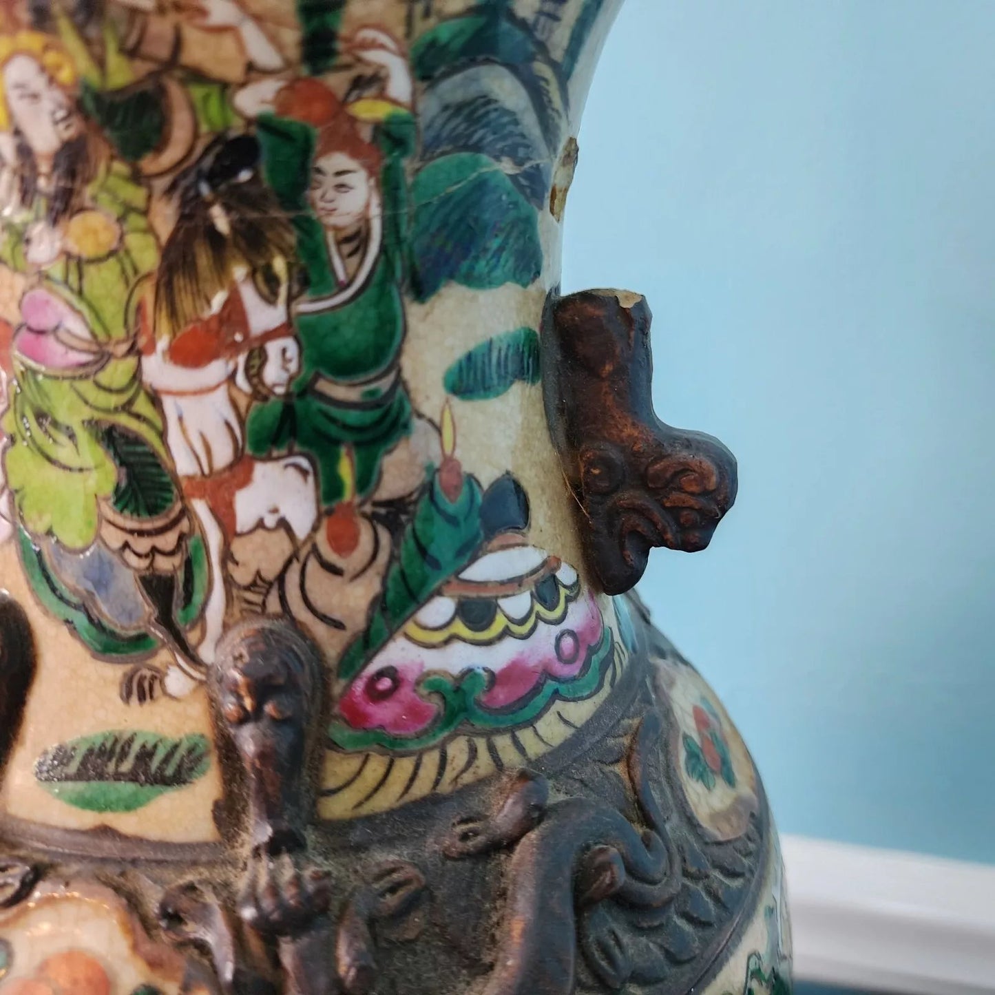 Antique Chinese Nanking Vase Lamp Qing Dynasty 19th Century