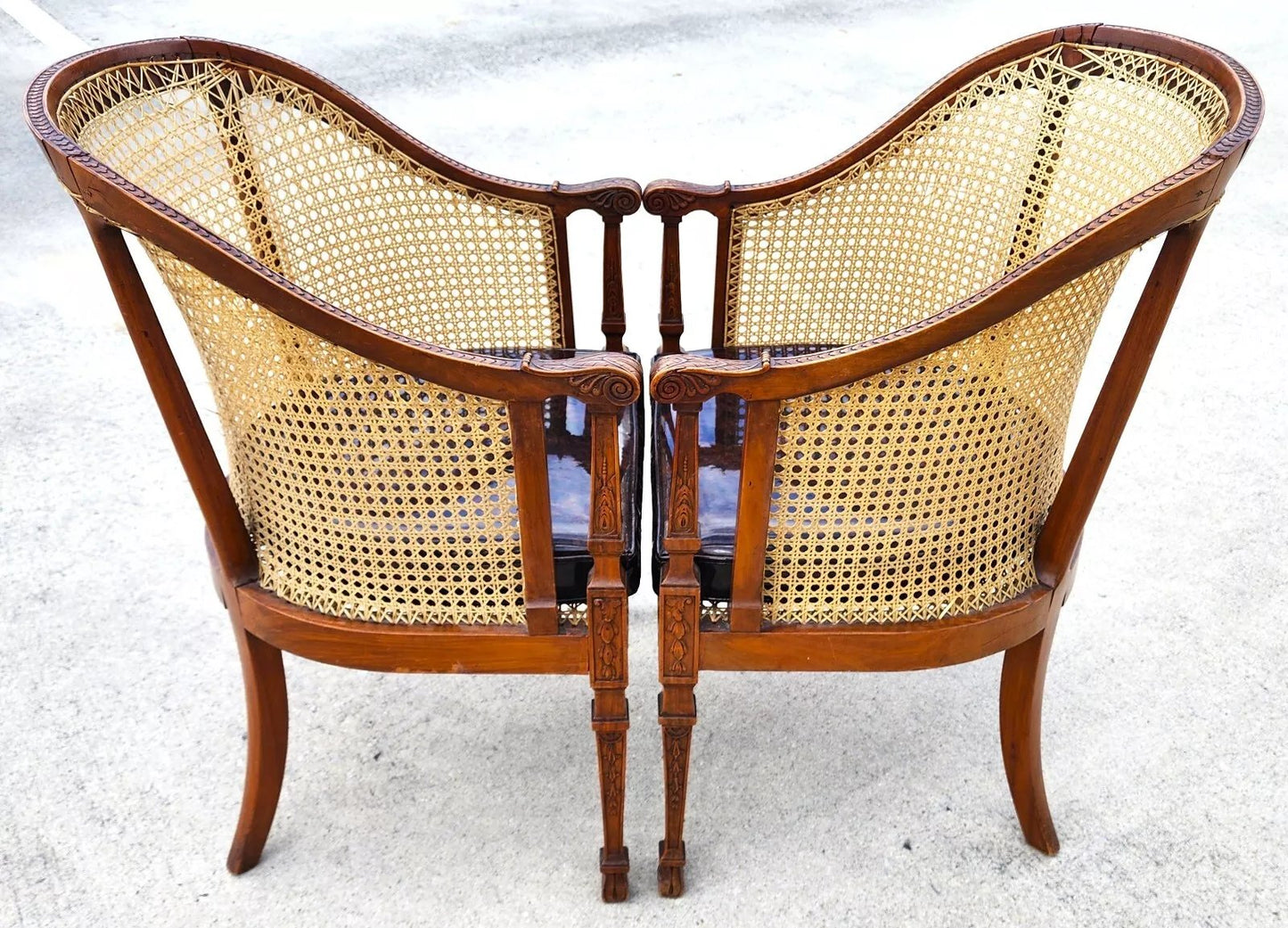 Antique Regency Walnut Caned Chairs Bergere Pair