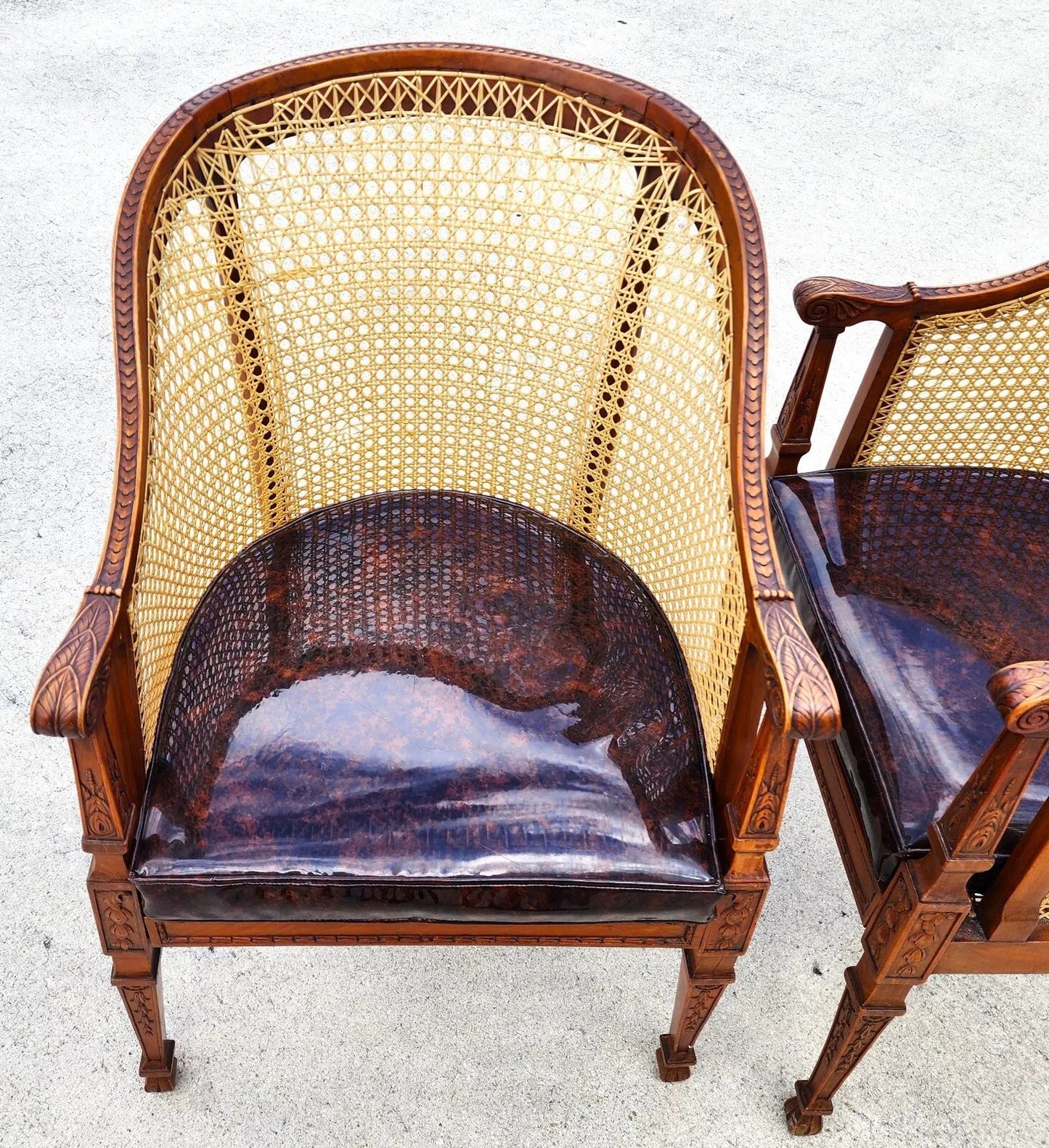 Antique Regency Walnut Caned Chairs Bergere Pair