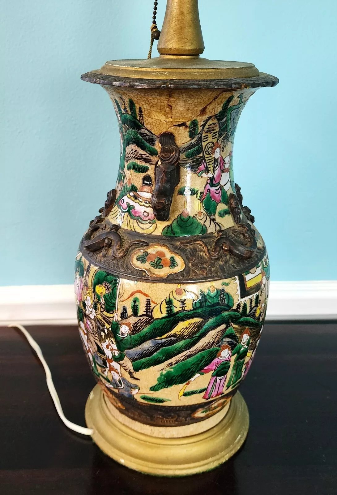 Antique Chinese Nanking Vase Lamp Qing Dynasty 19th Century