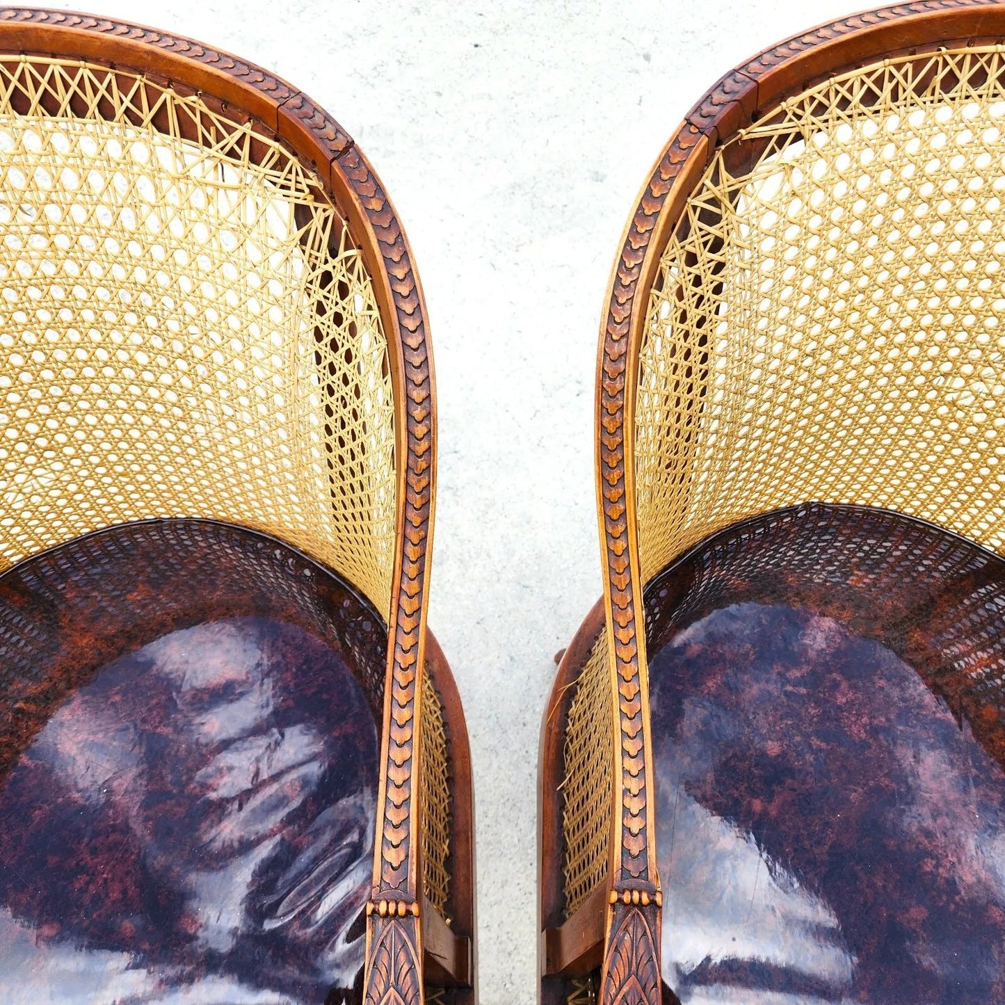 Antique Regency Walnut Caned Chairs Bergere Pair