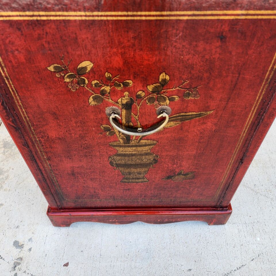 Chinese End Table Nightstand Cabinet Vinyl Wrapped