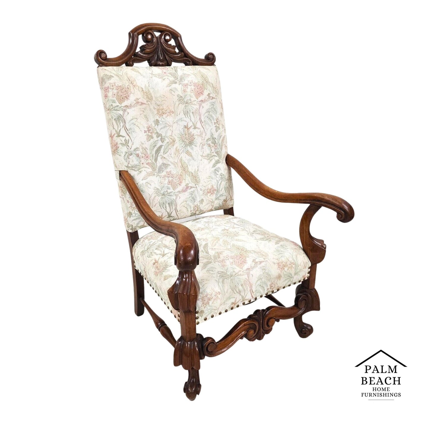 1800s French Louis XIII Walnut Throne Armchair