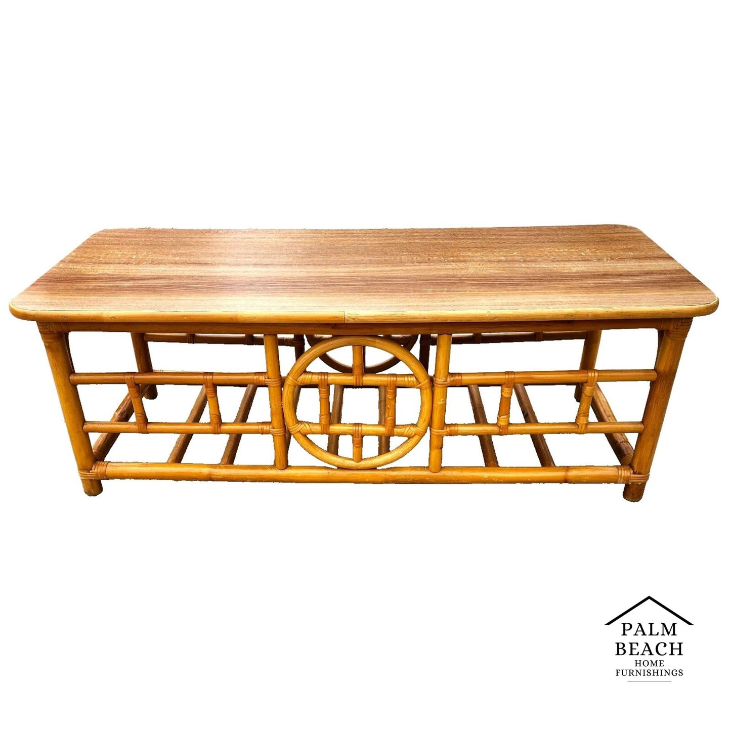 Vintage Chinoiserie Asian Bamboo Rattan Coffee Table