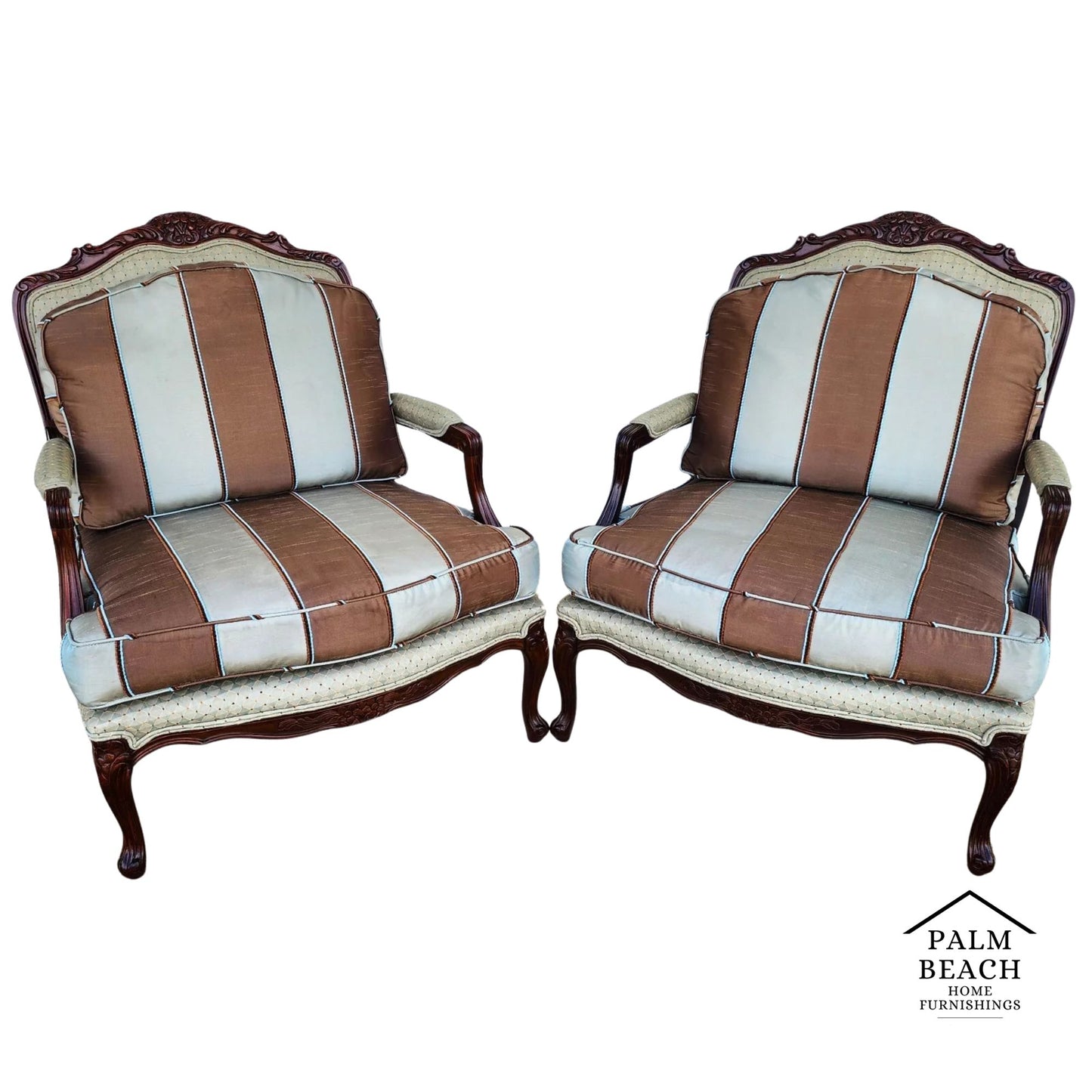 Drexel Heritage Louis XV French Armchairs Linen