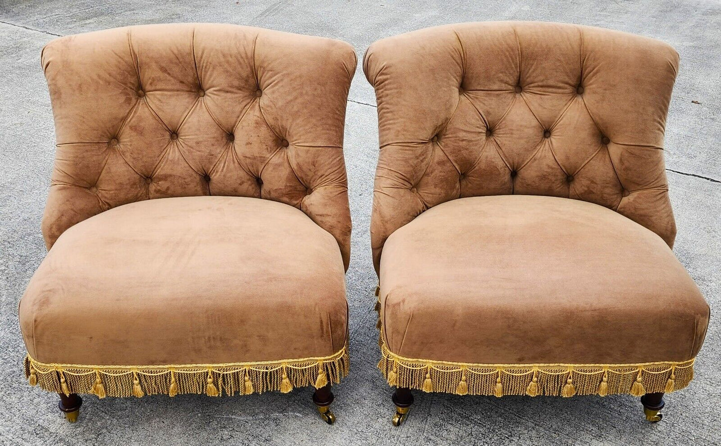 Drexel Heritage Velvet Suede Slipper Chairs Pair