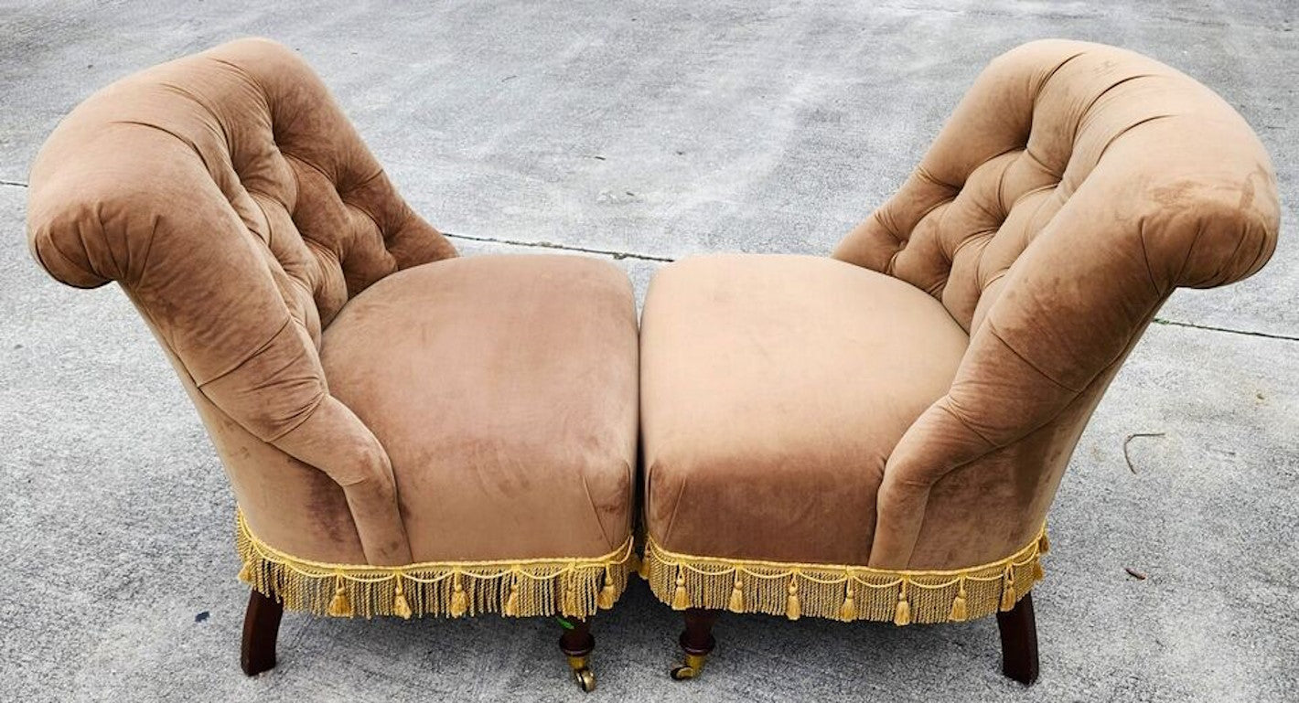 Drexel Heritage Velvet Suede Slipper Chairs Pair