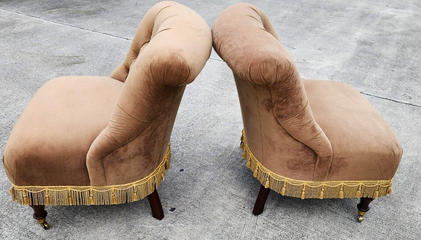 Drexel Heritage Velvet Suede Slipper Chairs Pair