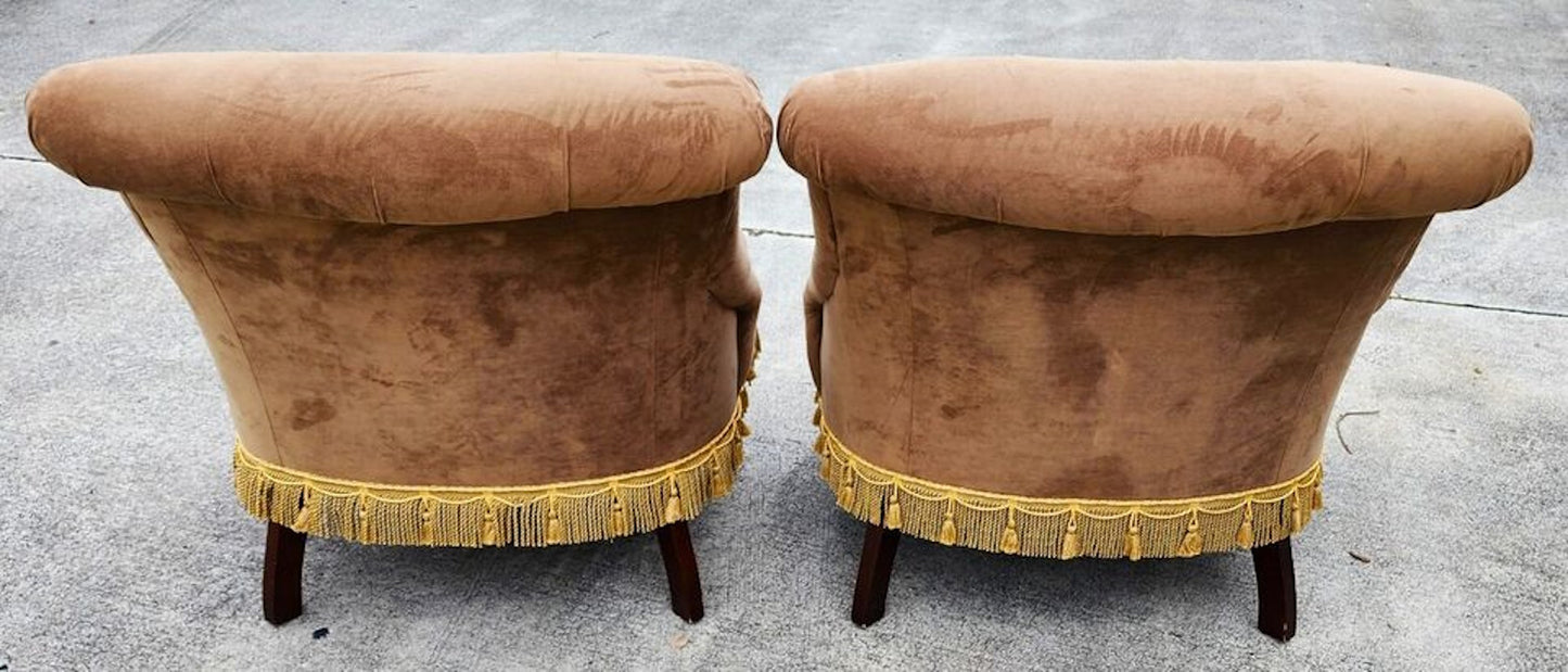 Drexel Heritage Velvet Suede Slipper Chairs Pair