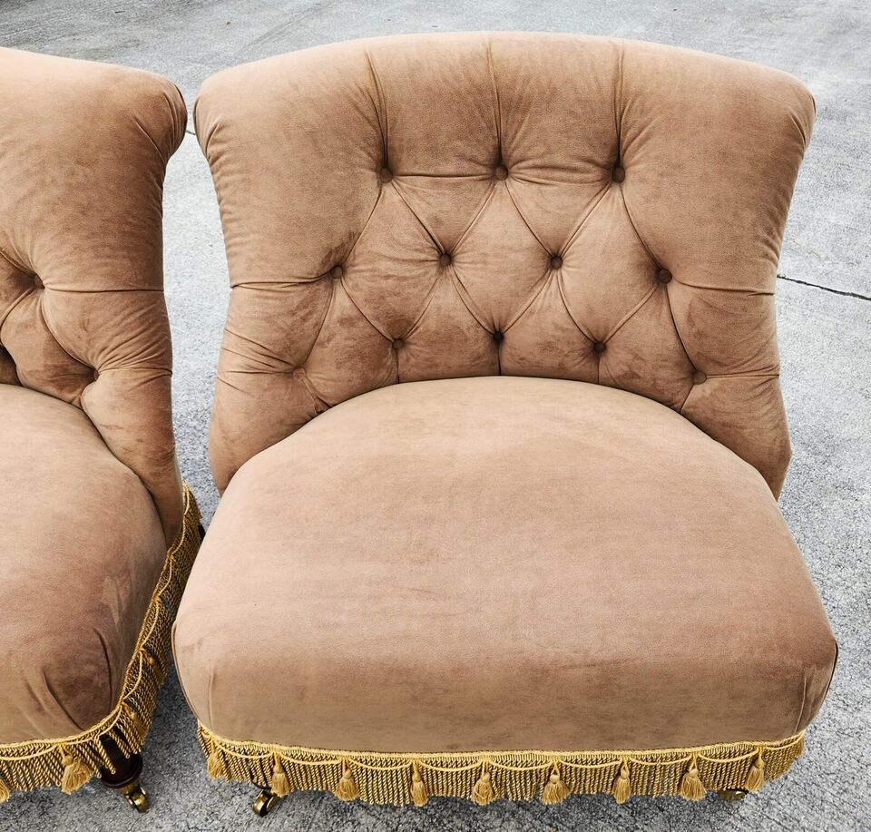 Drexel Heritage Velvet Suede Slipper Chairs Pair