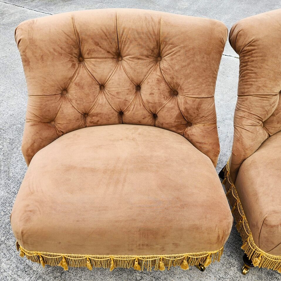 Drexel Heritage Velvet Suede Slipper Chairs Pair