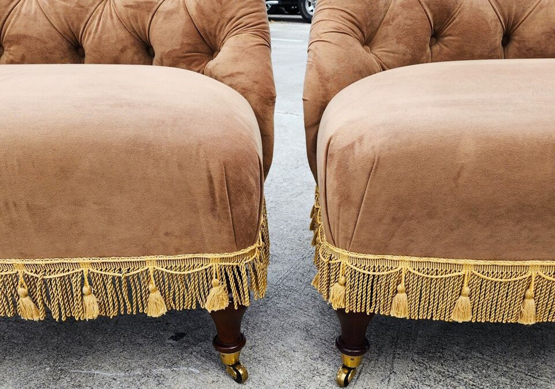 Drexel Heritage Velvet Suede Slipper Chairs Pair