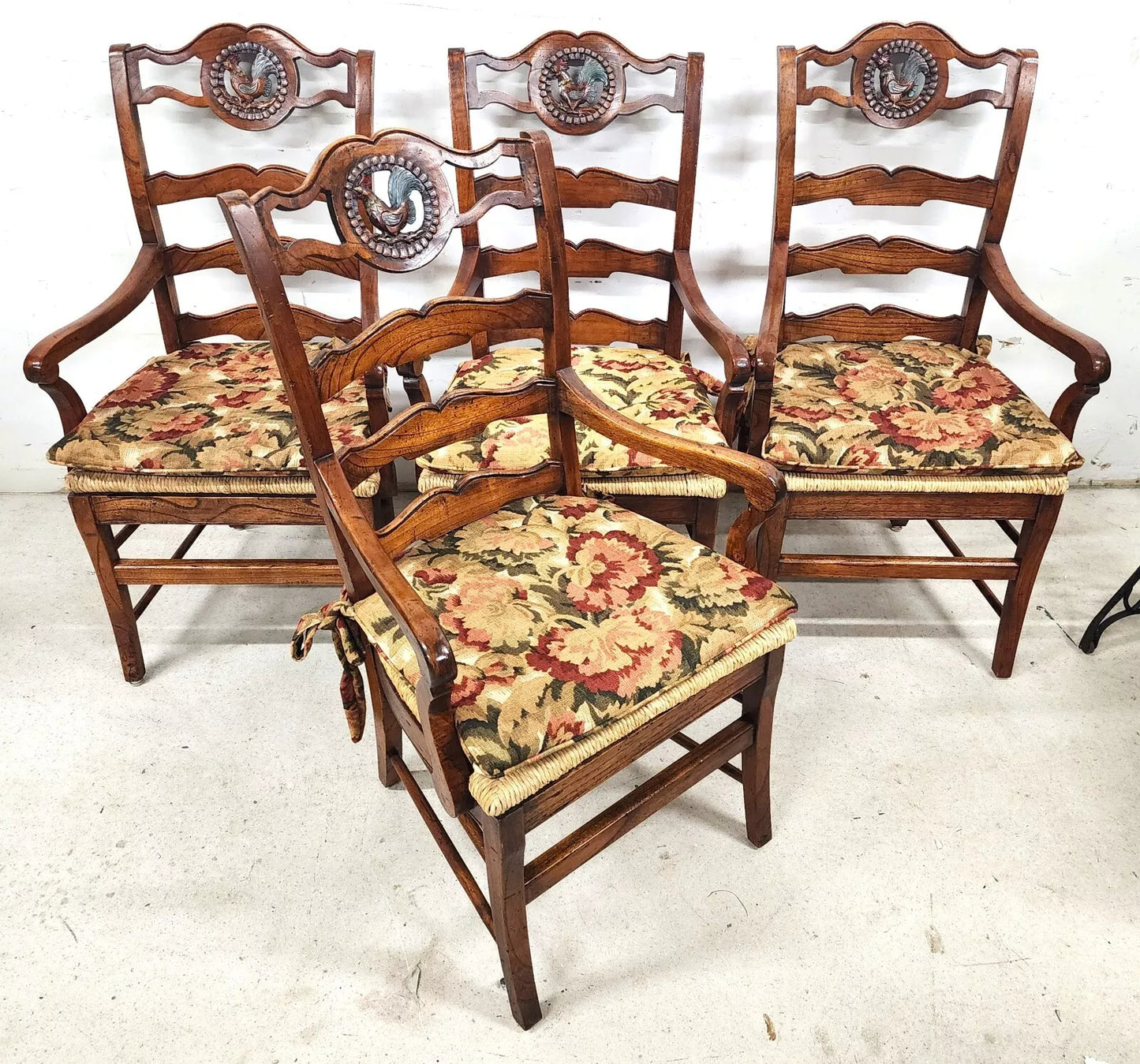 French Country Ladderback Chairs Rooster Medallions Rush Seats