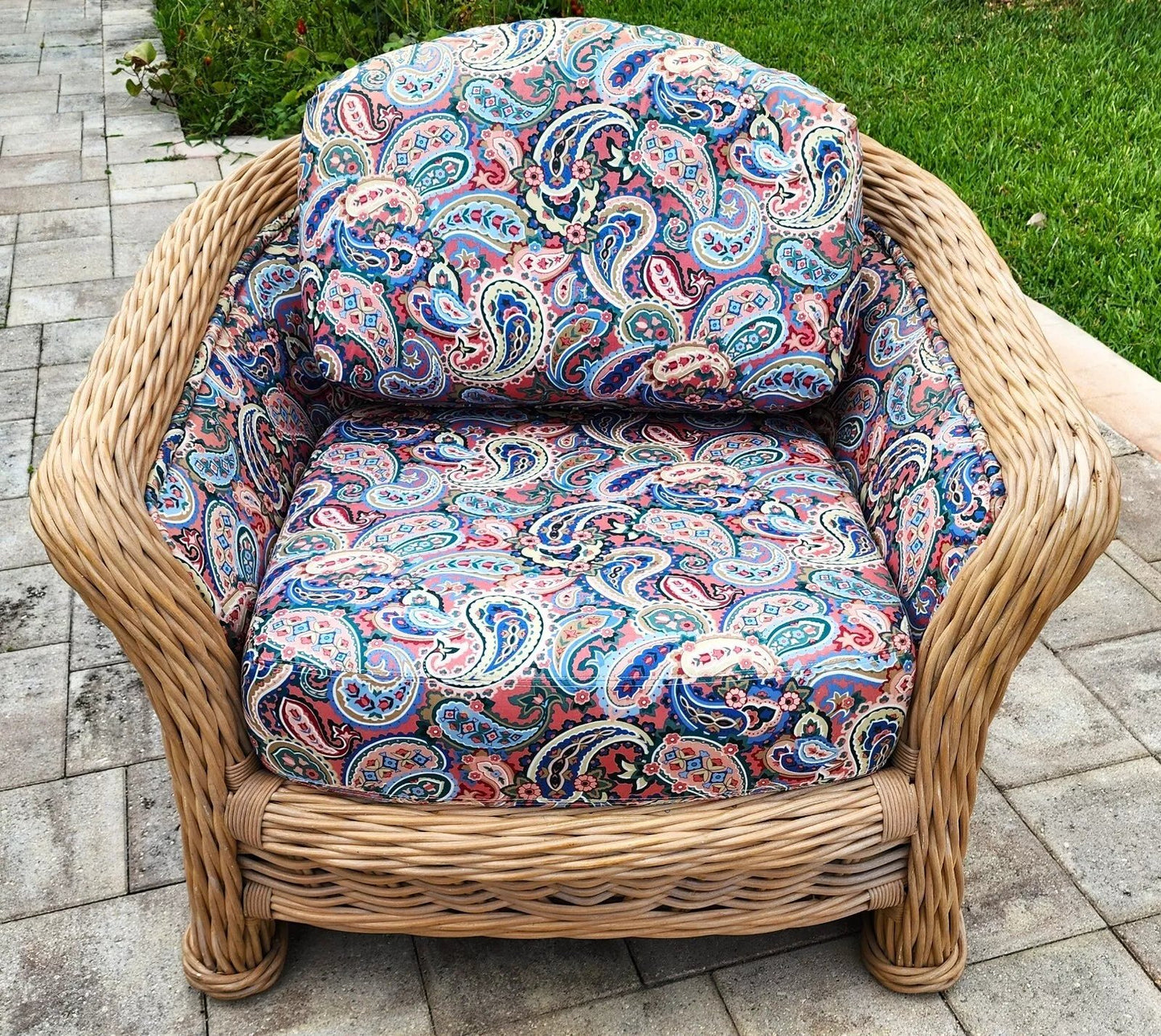 Vintage Ficks Reed Rattan Arm Chair & Ottoman