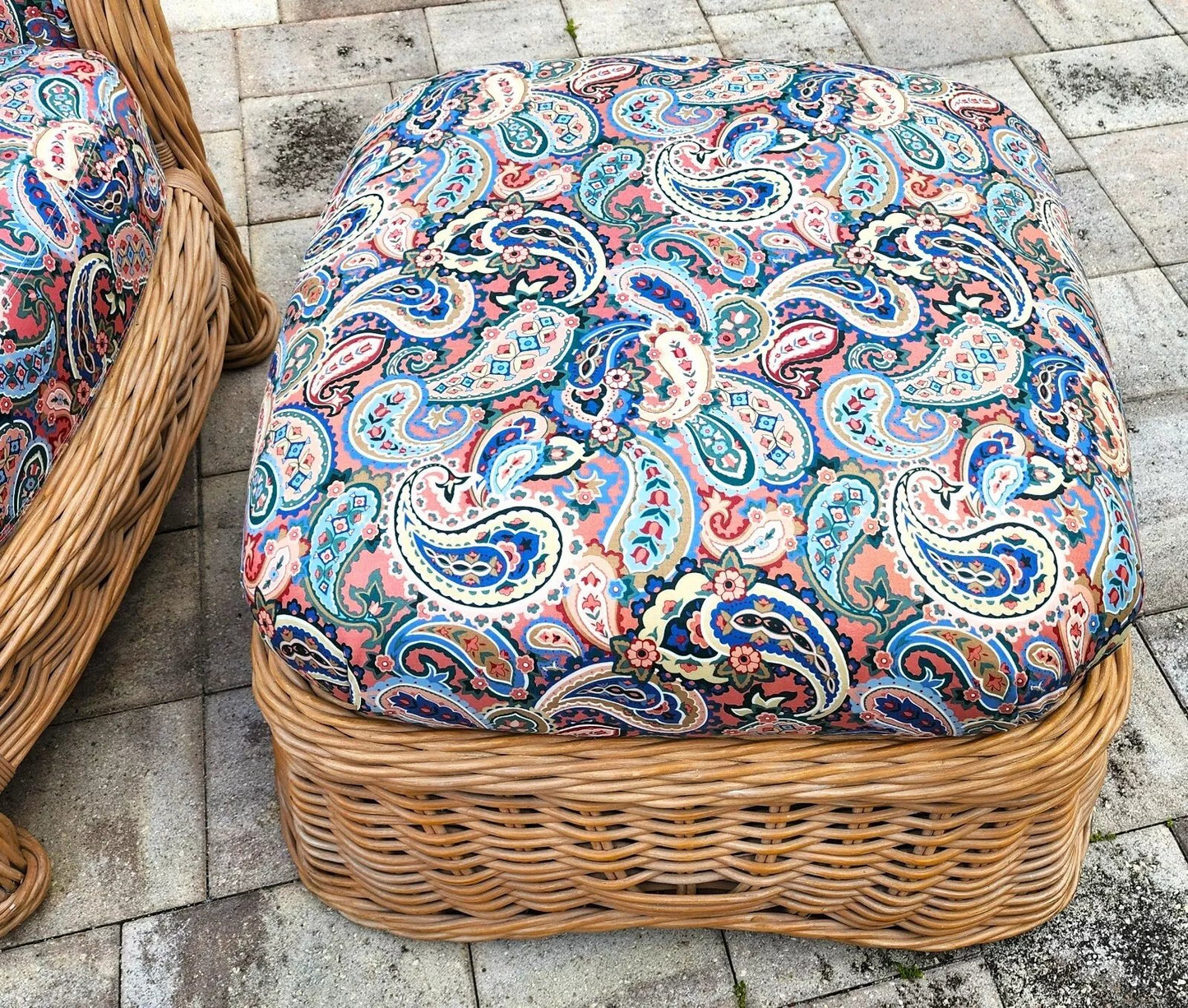 Vintage Ficks Reed Rattan Arm Chair & Ottoman