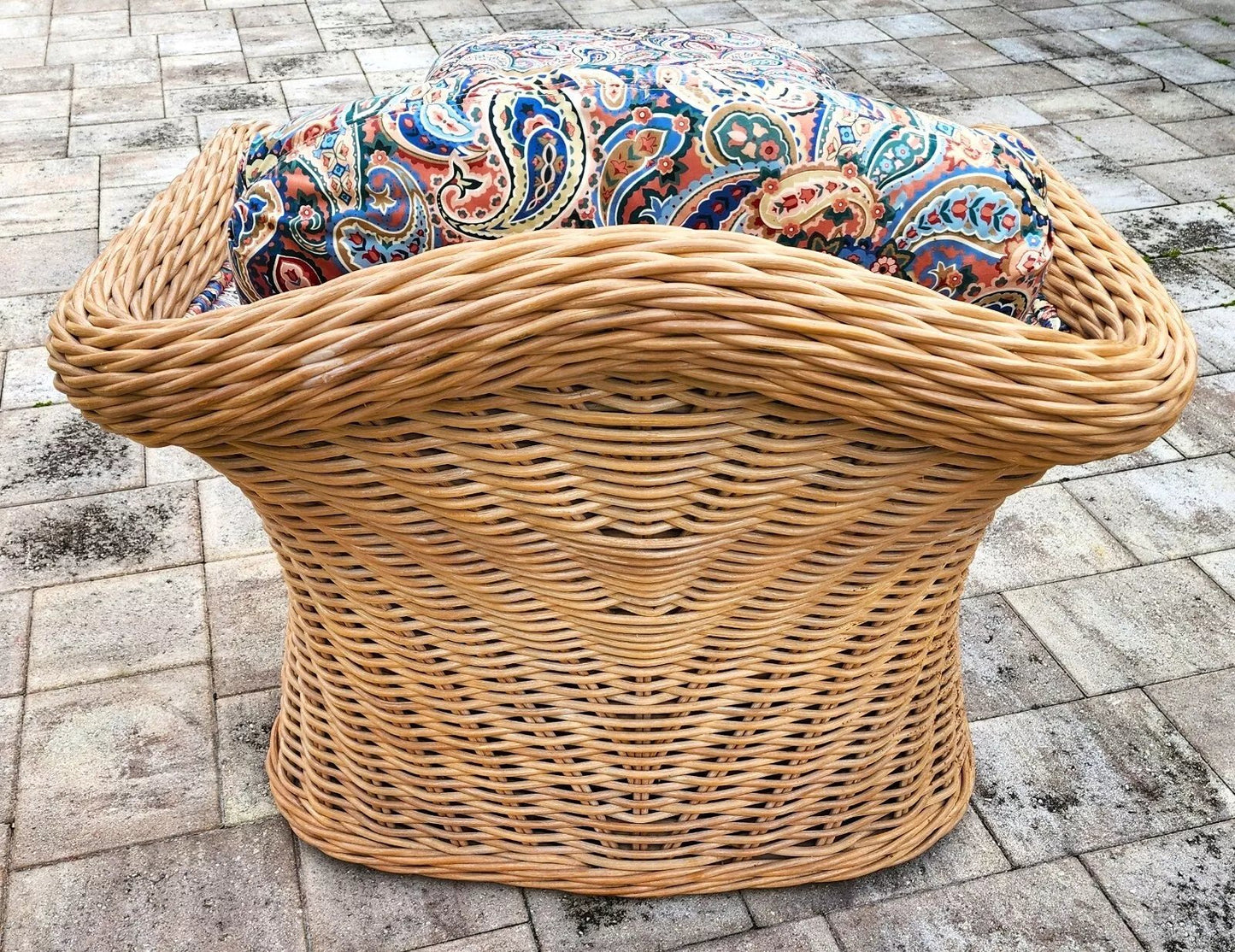 Vintage Ficks Reed Rattan Arm Chair & Ottoman