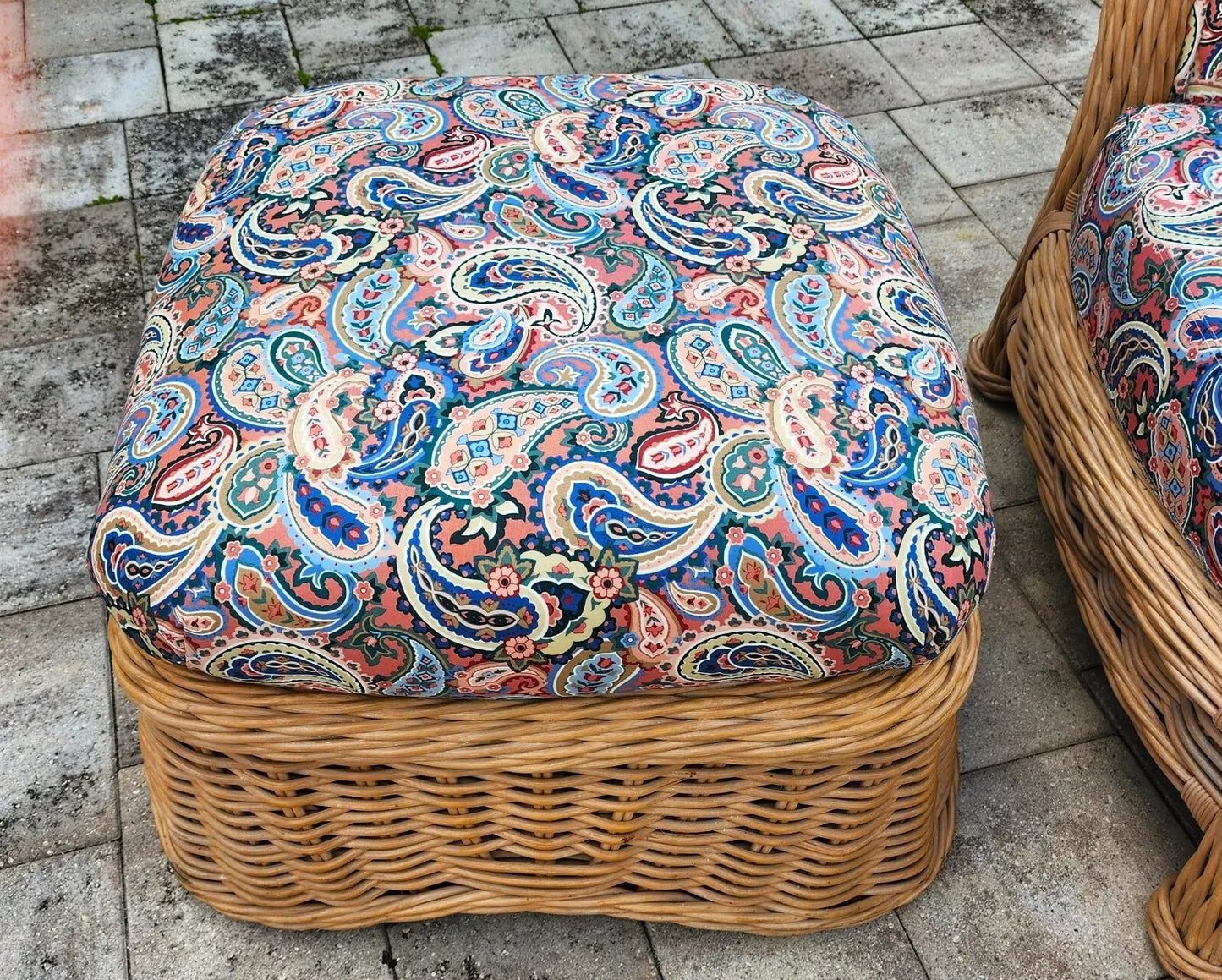 Vintage Ficks Reed Rattan Arm Chair & Ottoman