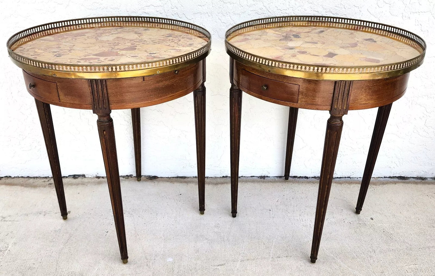 FRENCH BOUILLOTTE TABLES WITH BRECHE D'ALEP MARBLE TOPS Pair
