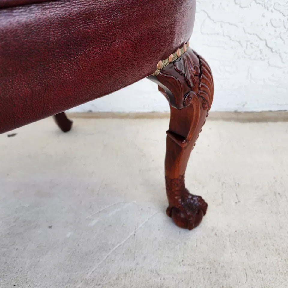 Vintage Georgian Mahogany Carved Eagle Leather Armchair