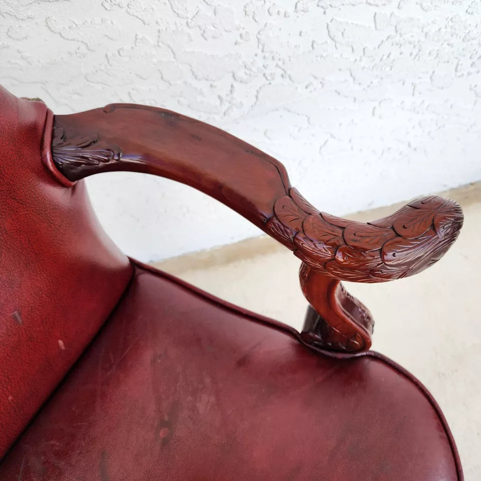 Vintage Georgian Mahogany Carved Eagle Leather Armchair