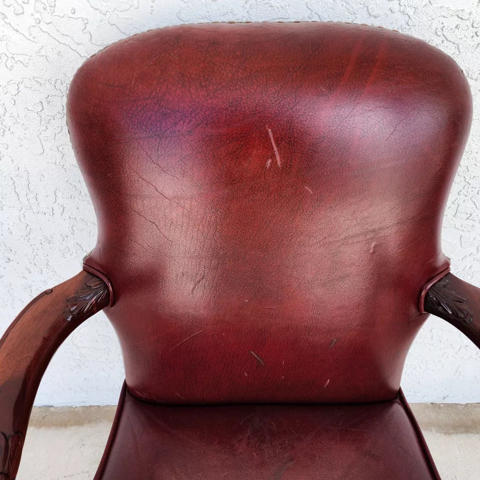 Vintage Georgian Mahogany Carved Eagle Leather Armchair