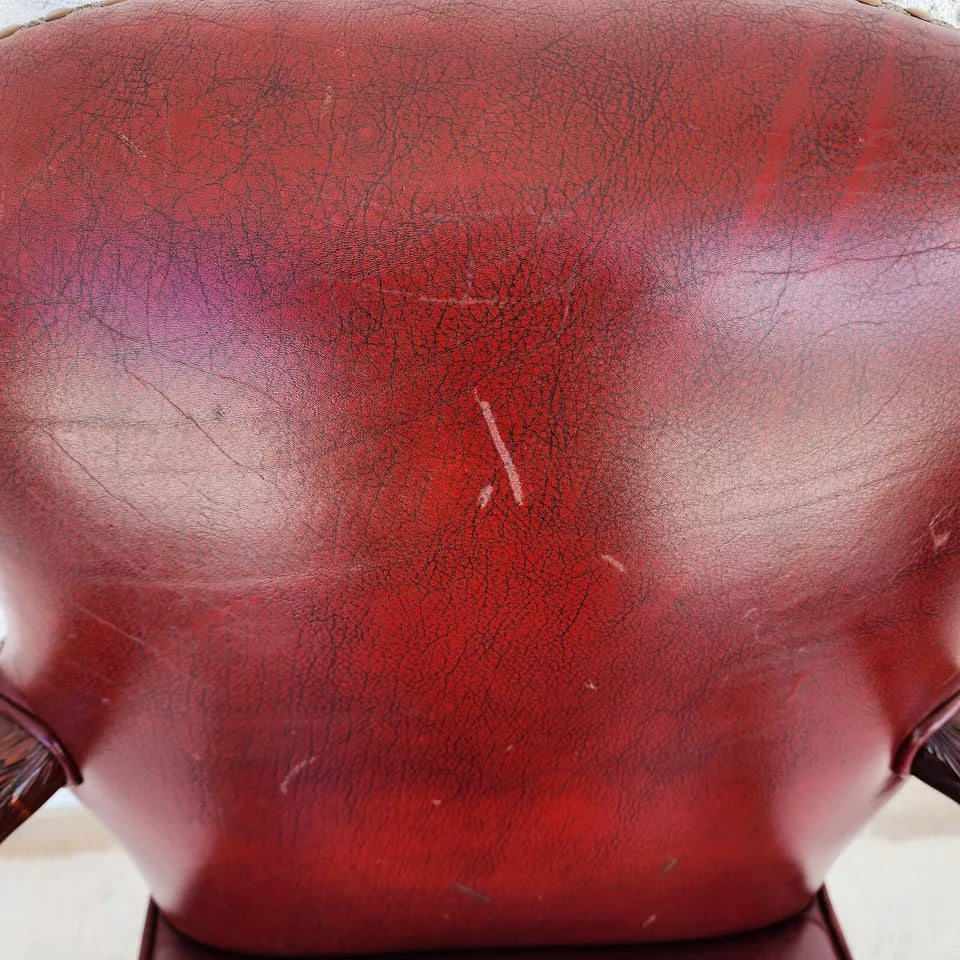Vintage Georgian Mahogany Carved Eagle Leather Armchair