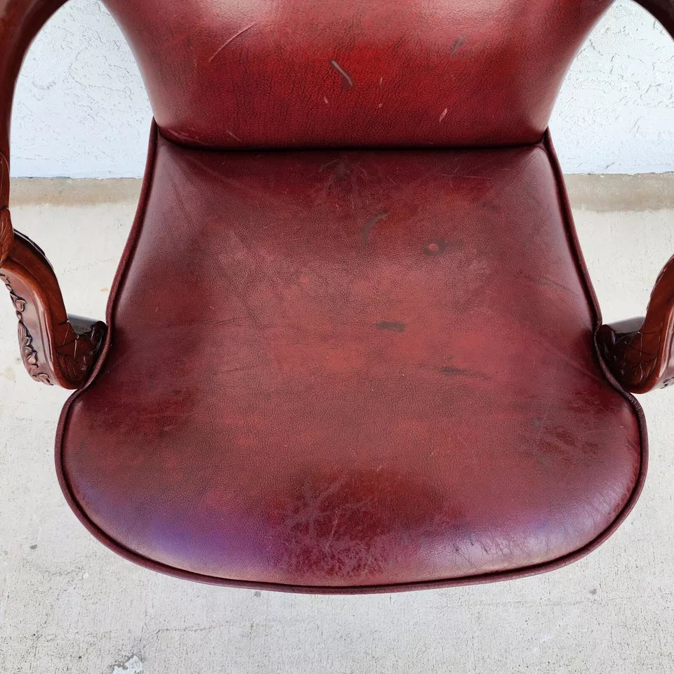 Vintage Georgian Mahogany Carved Eagle Leather Armchair