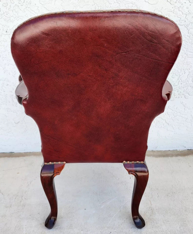 Vintage Georgian Mahogany Carved Eagle Leather Armchair