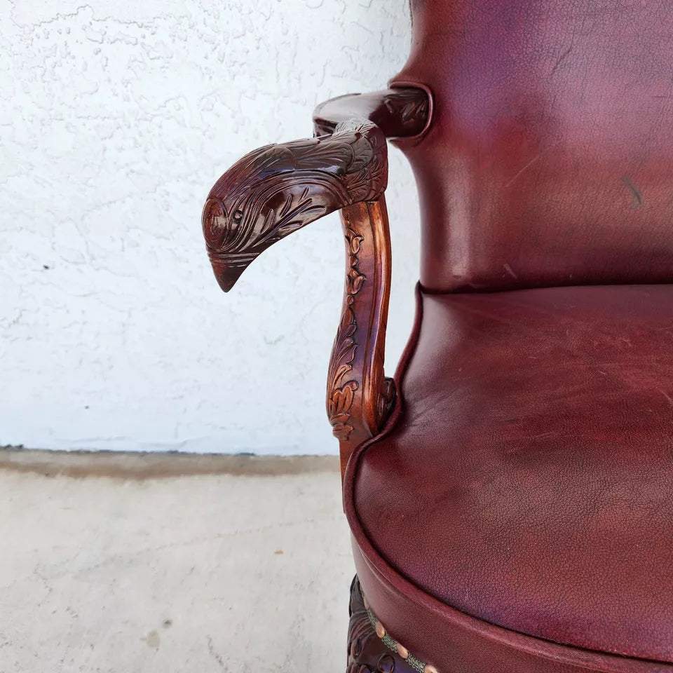 Vintage Georgian Mahogany Carved Eagle Leather Armchair