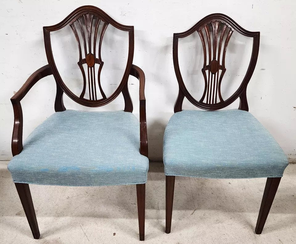 Antique Mahogany Dining Chairs Federal Hepplewhite Shield Back Set of 6