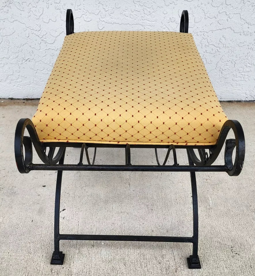 Vintage Italian Scrolled Wrought Iron Vanity Bench