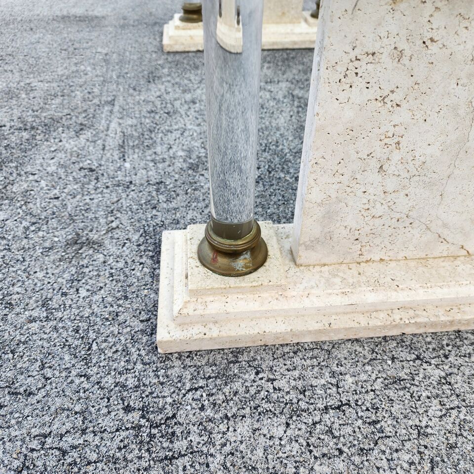 Italian Neoclassical Coffee Table Lucite Marble Glass 1970s