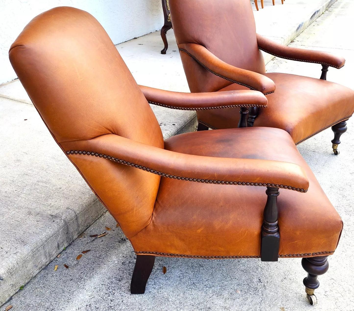 Vintage English Leather Library Chairs by Lee Industries Pair