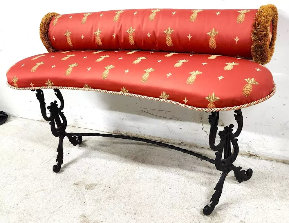 Vintage Bench Iron Lyre Pineapples