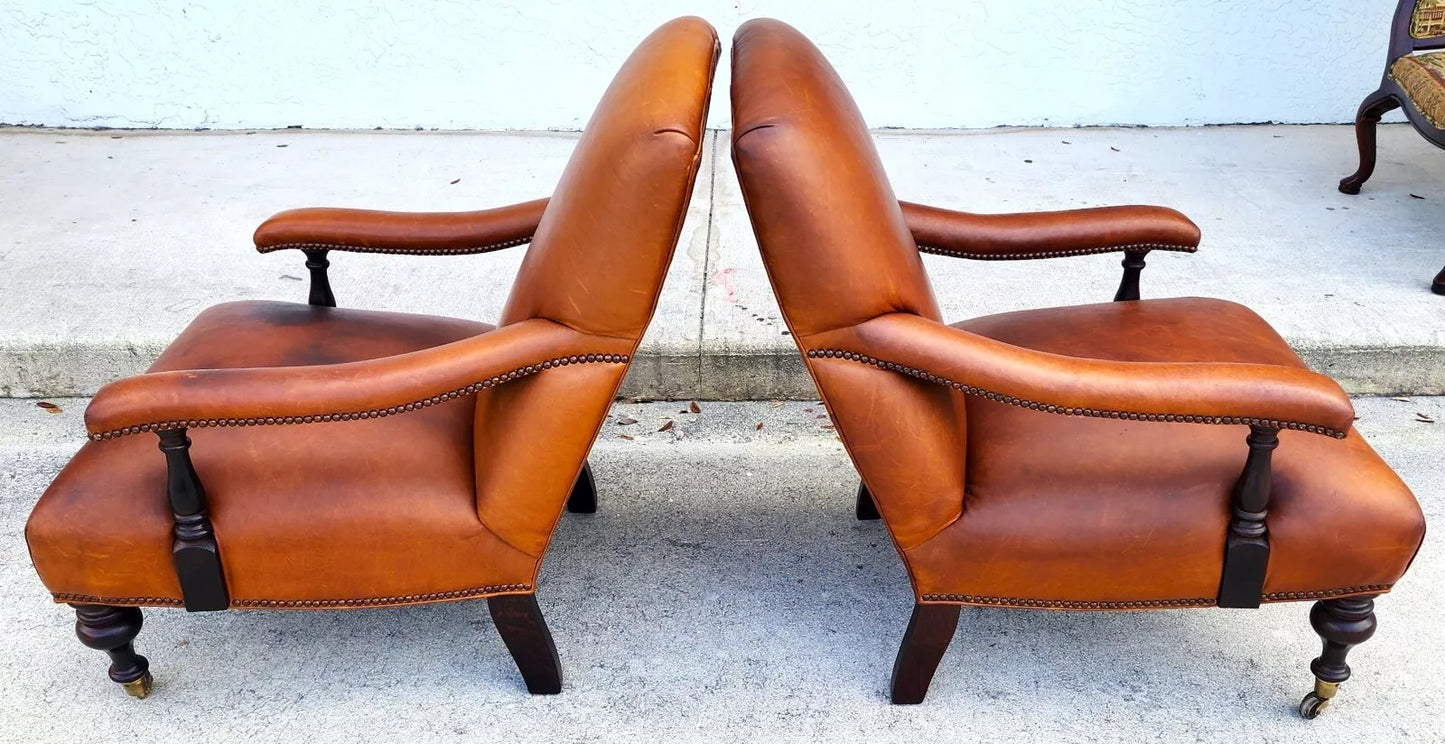 Vintage English Leather Library Chairs by Lee Industries Pair