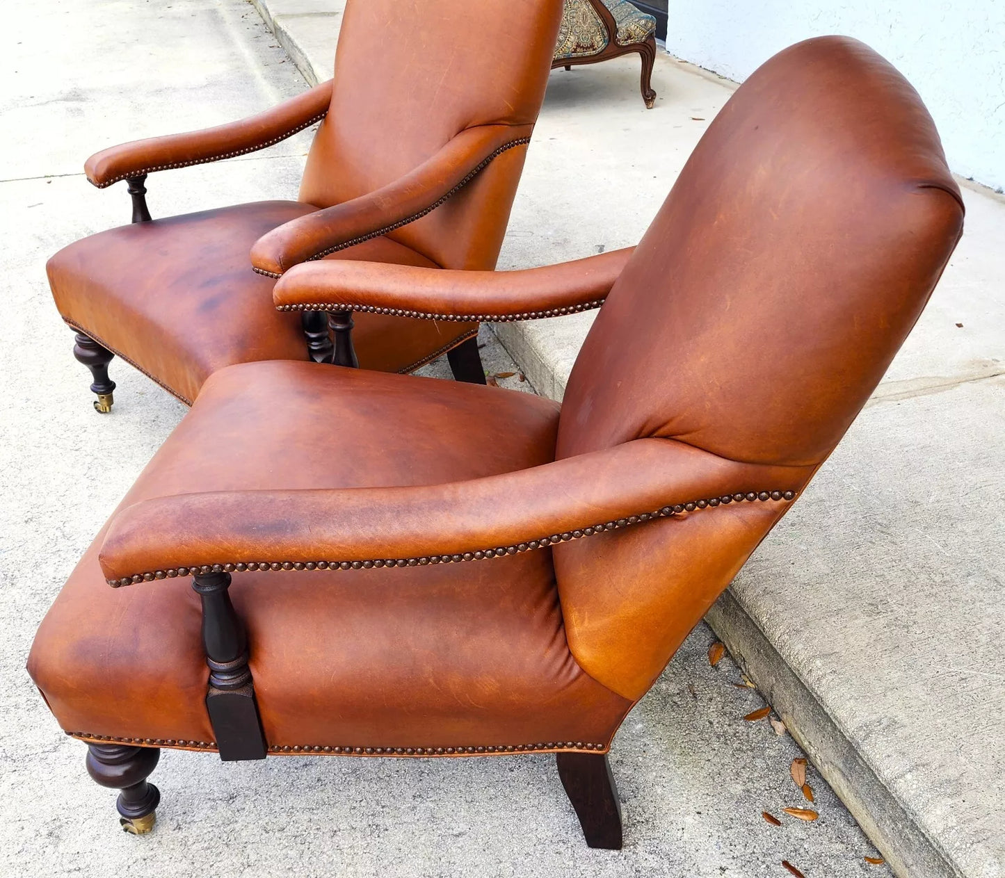 Vintage English Leather Library Chairs by Lee Industries Pair