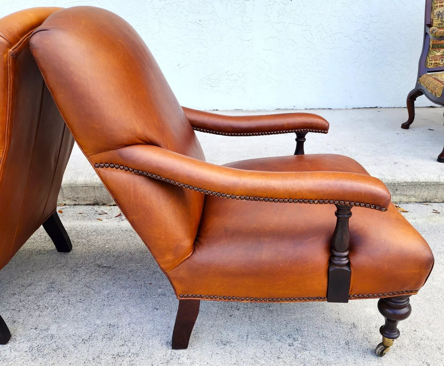 Vintage English Leather Library Chairs by Lee Industries Pair