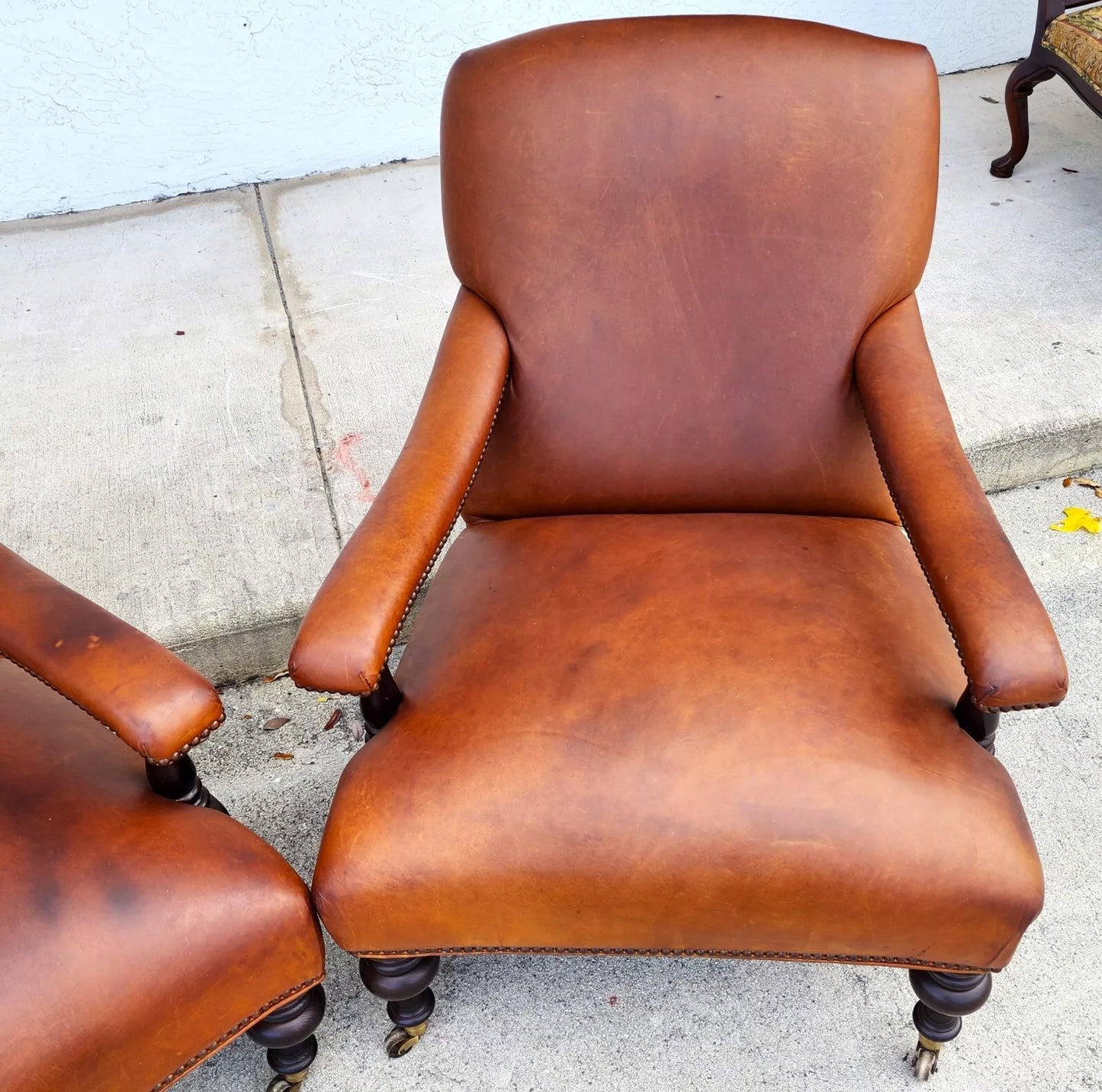 Vintage English Leather Library Chairs by Lee Industries Pair