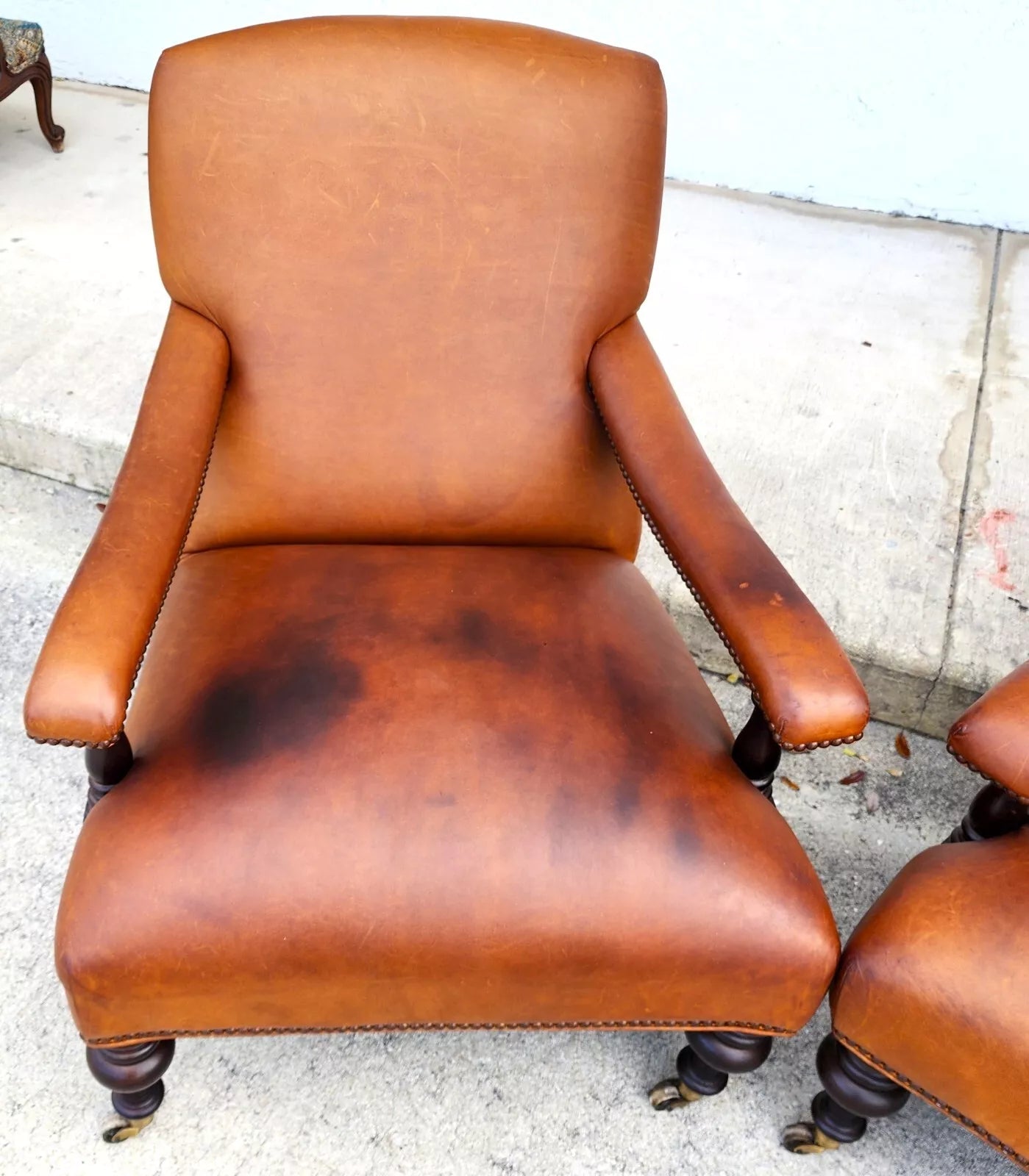 Vintage English Leather Library Chairs by Lee Industries Pair