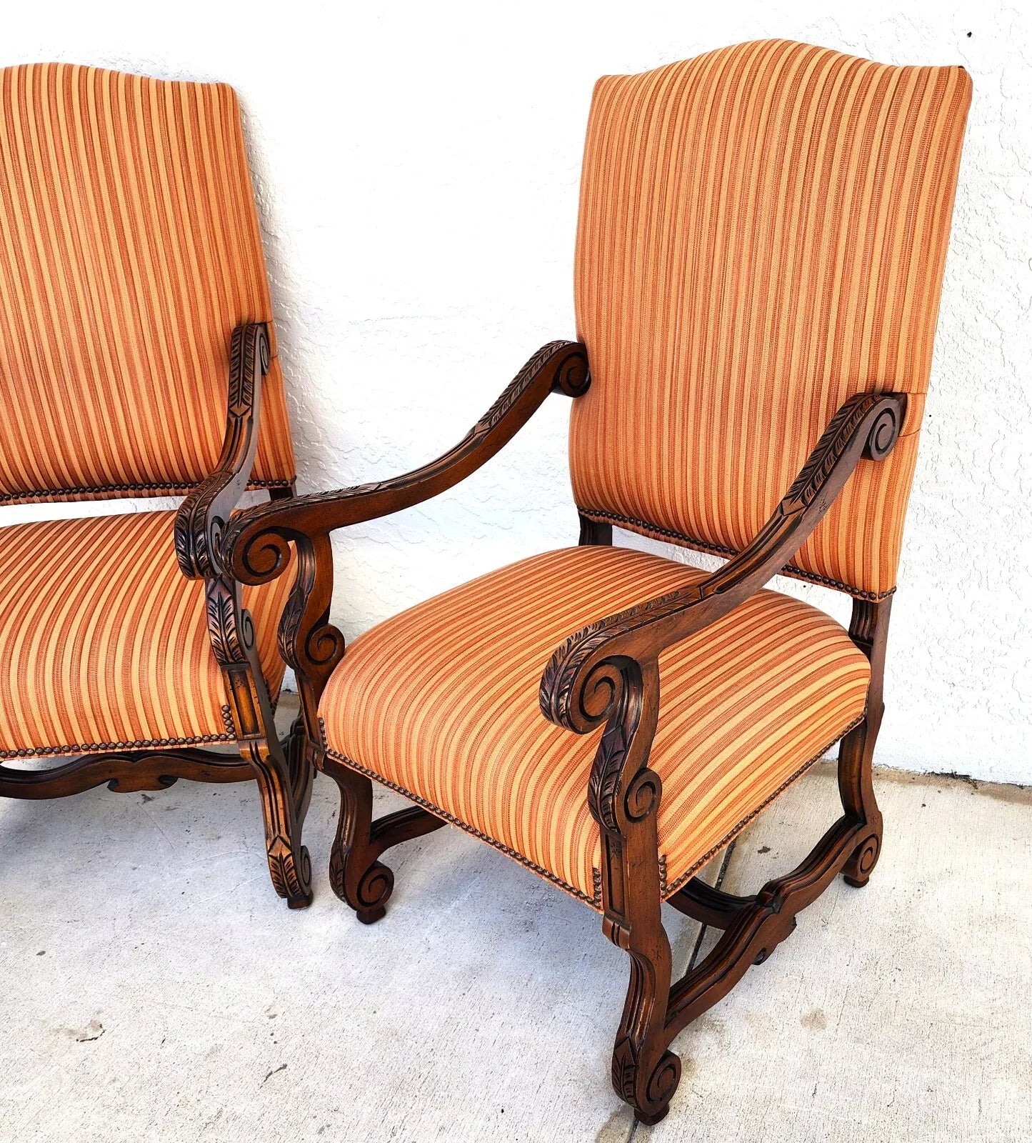 Antique Louis XIII French Os de Mouton Armchairs a Pair