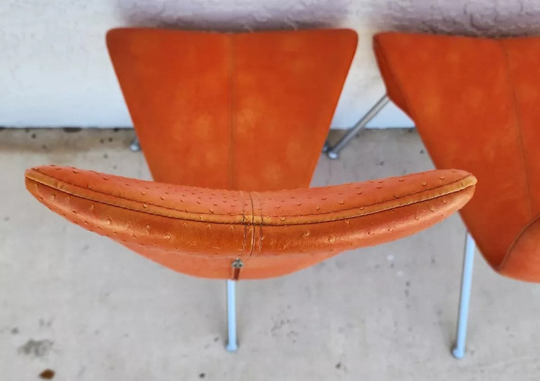 MCM Leather Dining Chairs Ostrich Italian French by La Tour Eiffel 1887