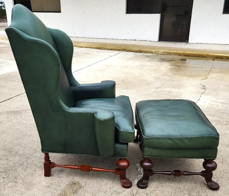Vintage Lexington Leather Wingback Chair Ottoman Palmer Home Collection 1960s