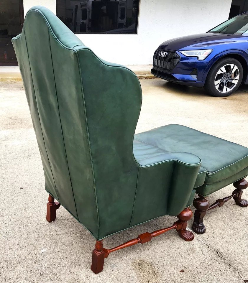 Vintage Lexington Leather Wingback Chair Ottoman Palmer Home Collection 1960s
