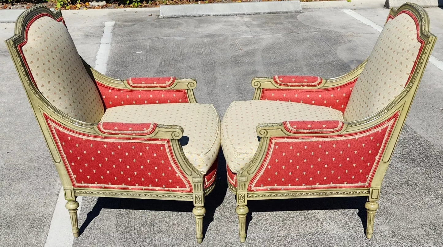 Vintage French Louis XV Bergere Armchairs Pair