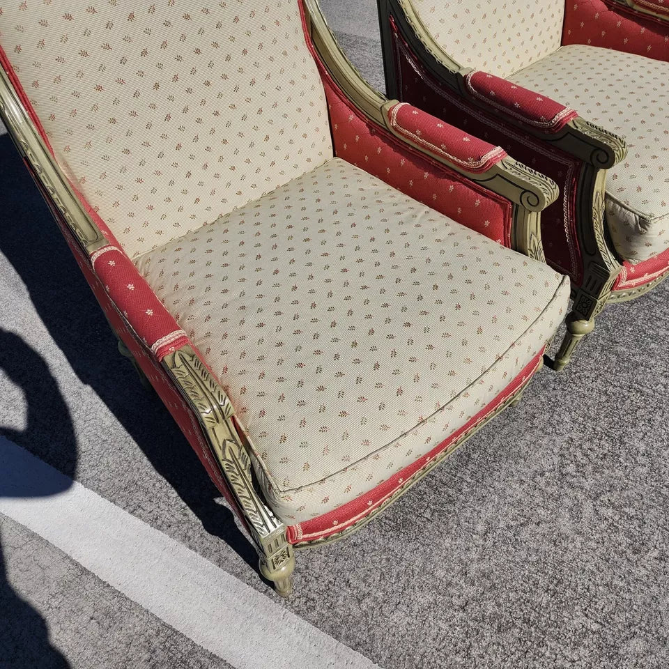 Vintage French Louis XV Bergere Armchairs Pair